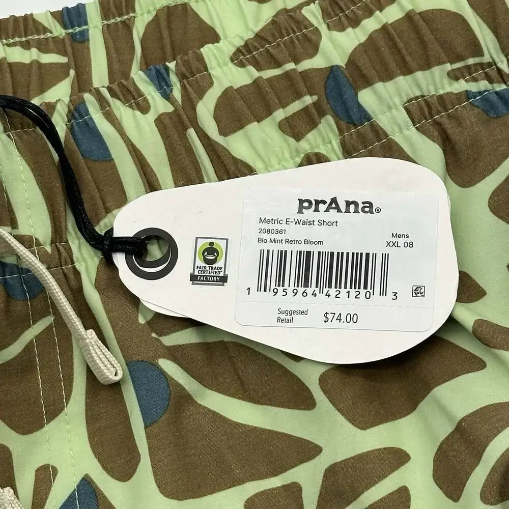PrAna Metric E-Waist Board Shorts Size XXL Bio Mint Retro Bloom Swim Trunks NWT